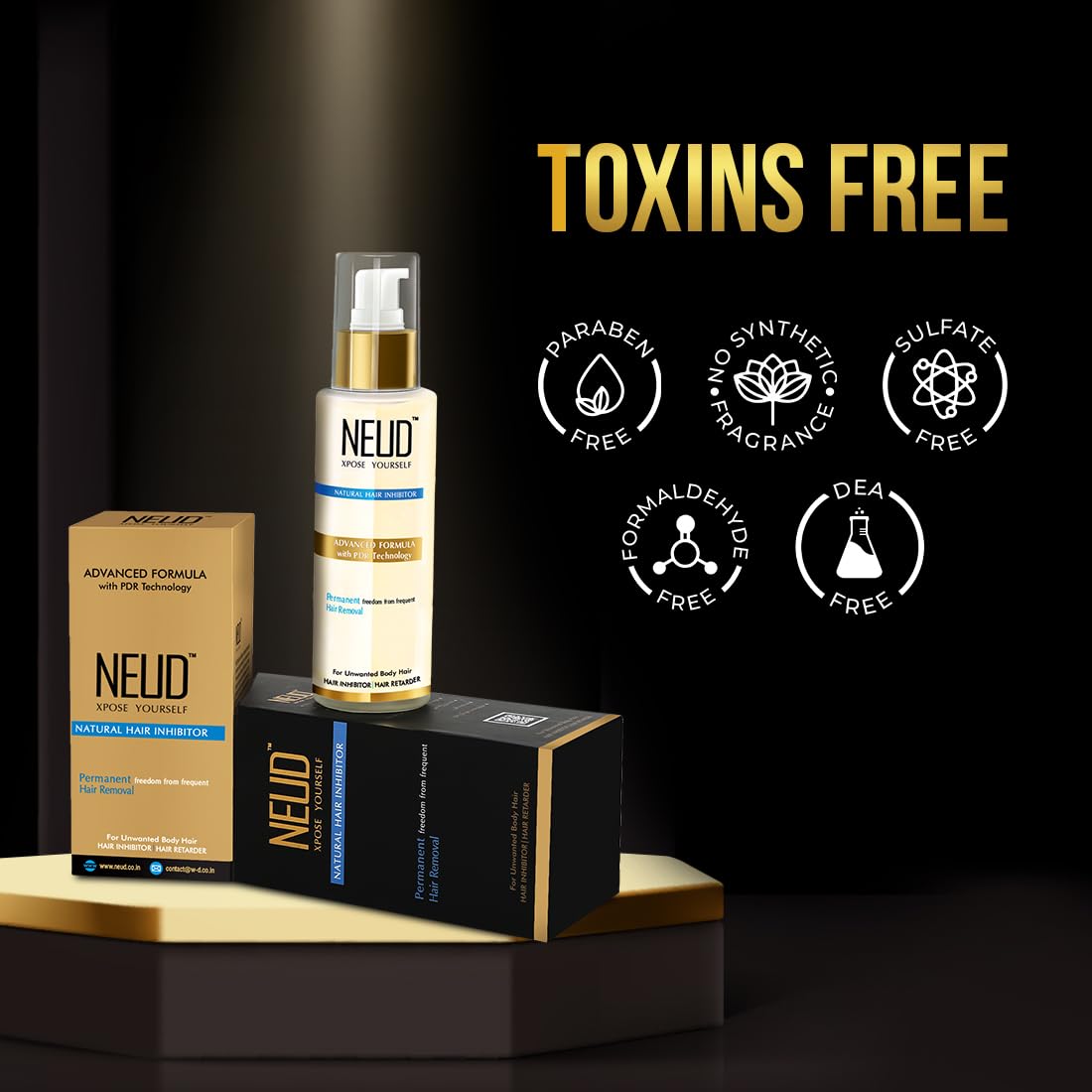 NEUD Natural Hair Inhibitor for Permanent Reduction of Unwanted Body & Facial Hair in Men & Women - Pack of 2
