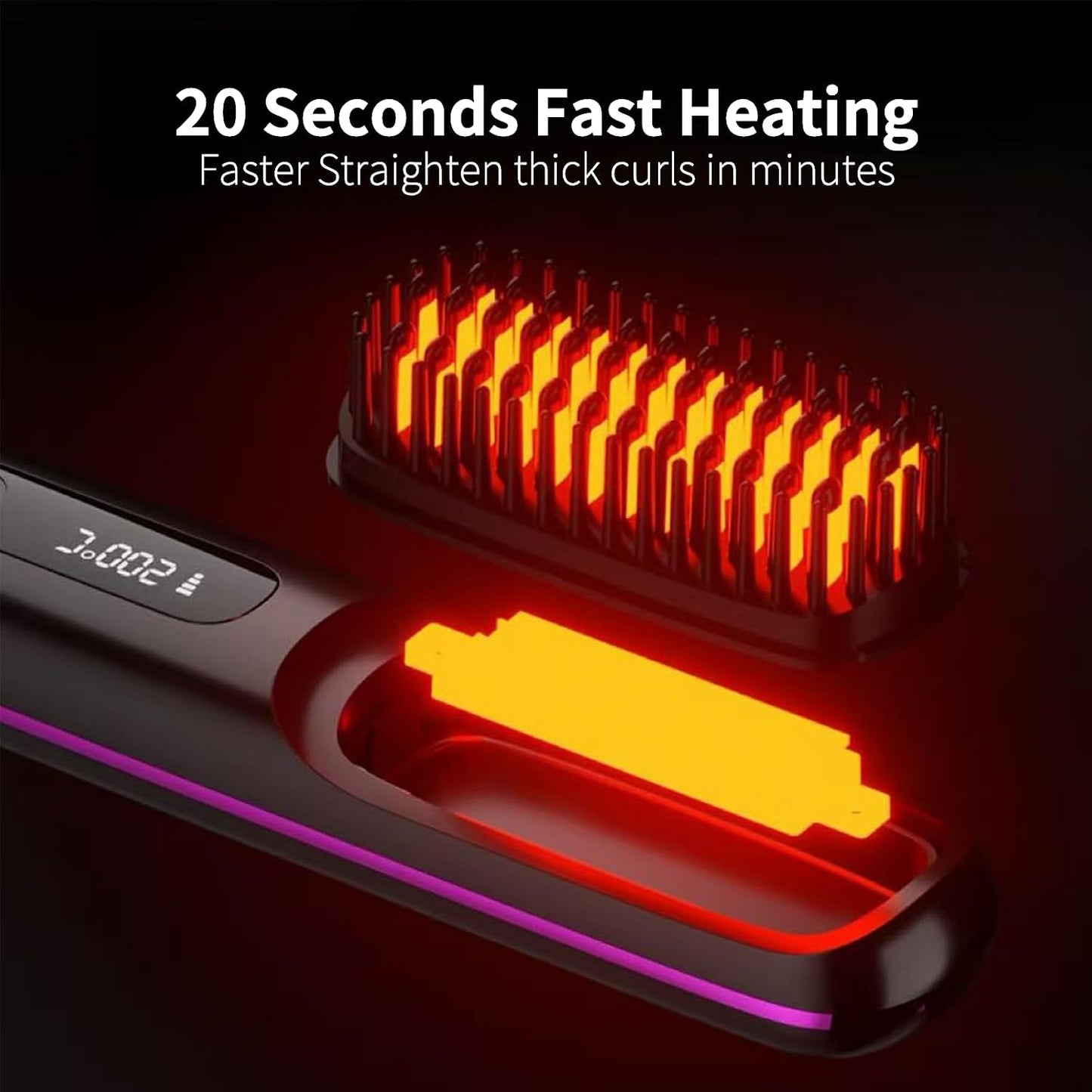 Cordless Hair Straightener Brush - Mini Travel Comb with 200 Million Negative Ions | 3 Temp Settings, Fast Heating