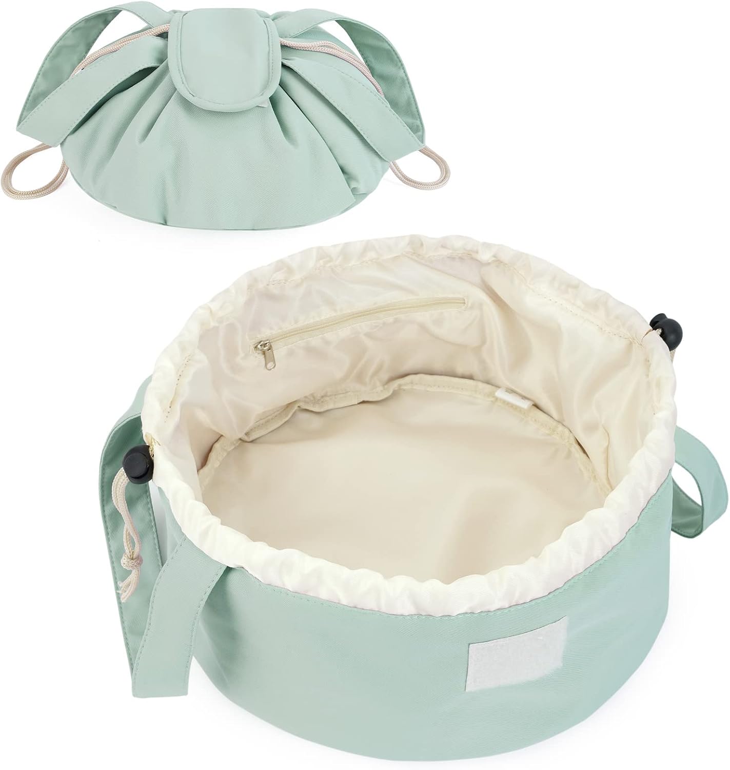 Large Pink Barrel Drawstring Makeup Bag - Stylish Cosmetic Organizer for Toiletries | Dusty Rose Color