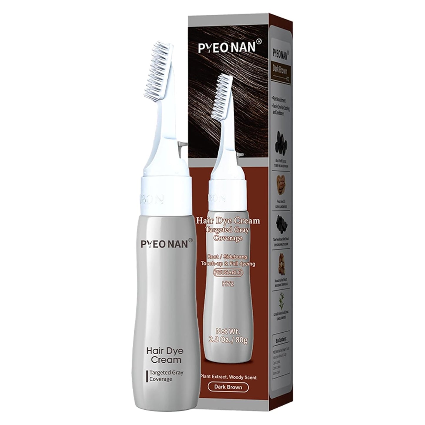 Unisex Hair Dye Cream - Natural Plant Extracts for Targeted Gray Coverage | 2-in-1 Dark Brown Haircare & Touch-Up
