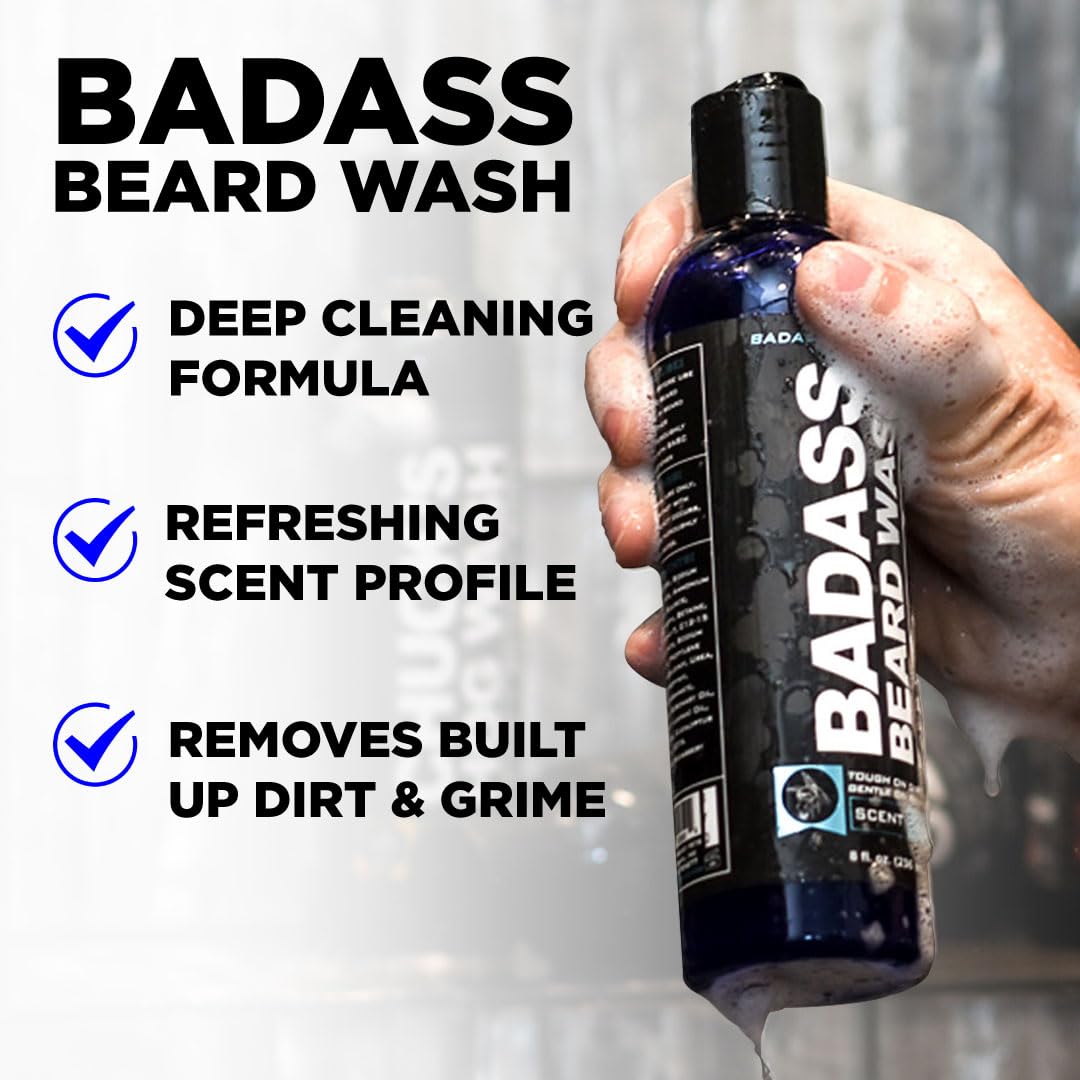 Badass Beard Care Beard Wash for Men - Makes Your Beard Smell Fresh and Clean, Keeps Beard Hair Light, and Skin Hydrated and Refreshed, 8oz