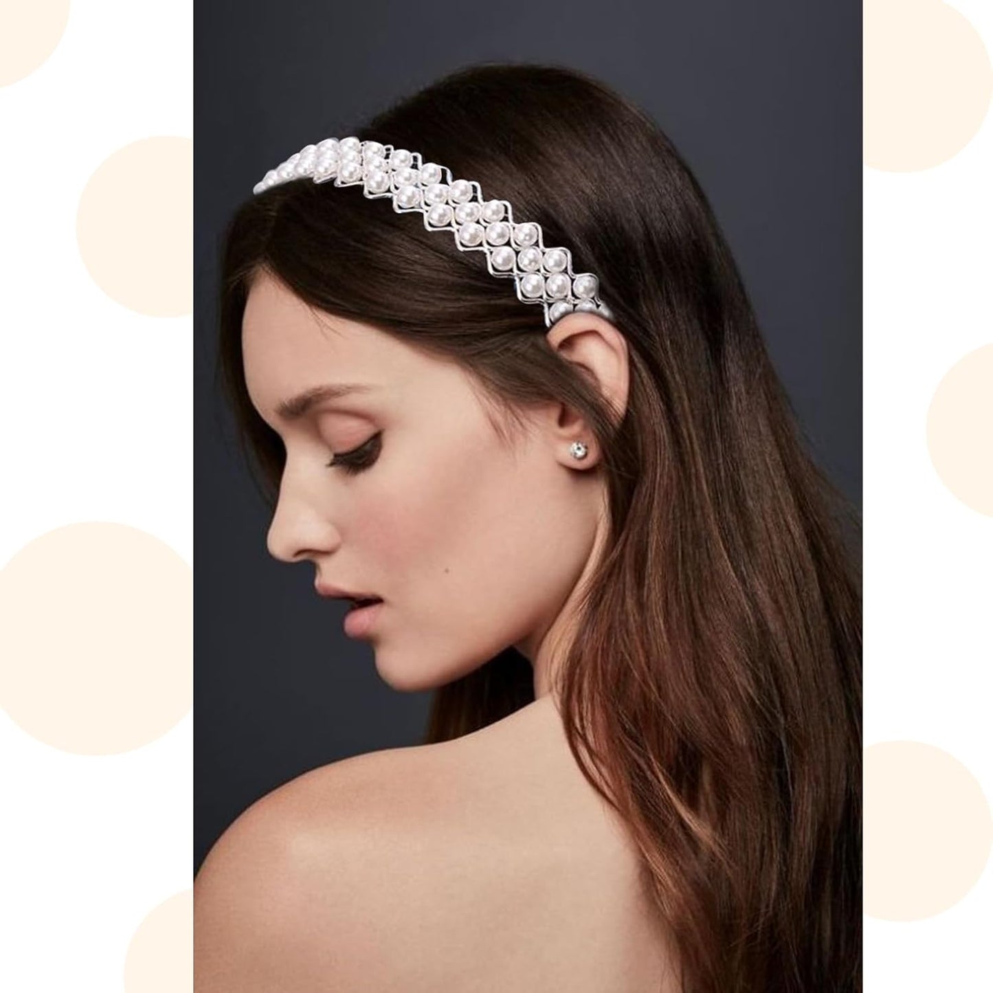 6Pcs White Pearl Headbands for Women | Dainty Bling Hairbands for Weddings & Events