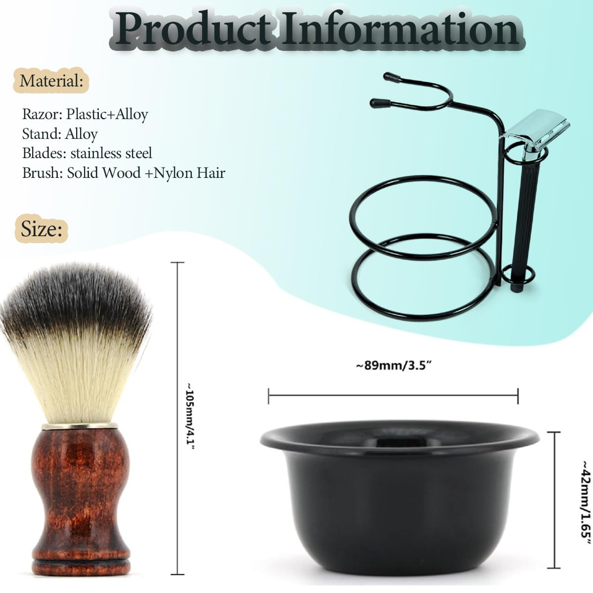 Danweix Men's Safety Shaving Razor Brush Set, Shaving Kit Includes Manual Razor + Stand Holder + Shaving Brush+ Shaving Bowl+10pcs Refill Blades, Gift Set