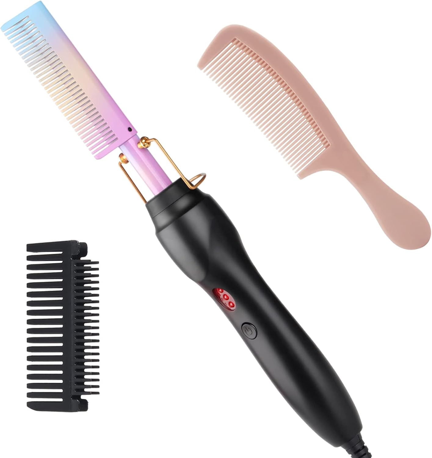 Electric Hair Straightening Comb - Ceramic Flat Iron Brush for Natural Black Hair | Anti-Scald Portable Design