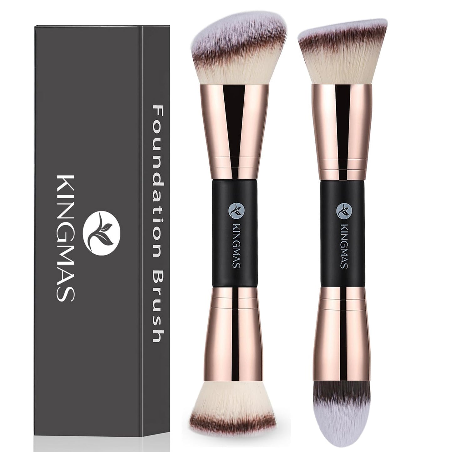 Foundation Brush - Premium Double-Ended Contour Makeup Brush for Blending Liquid & Powder | Flat & Angled Round Top