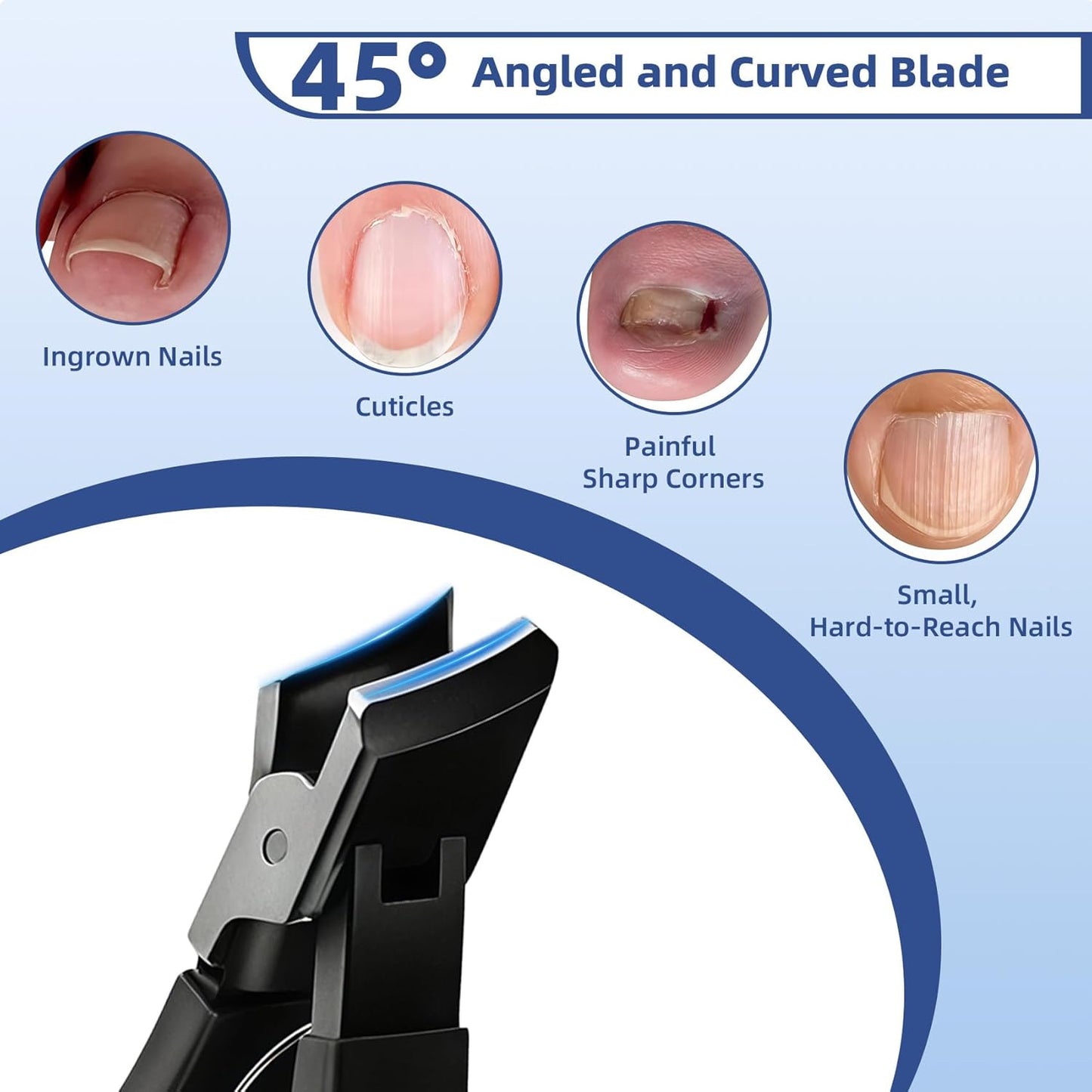 Toenail Clippers for Seniors - Heavy Duty Ingrown Nail Cutter with Long Handle | 5-Piece Set for Thick Toes