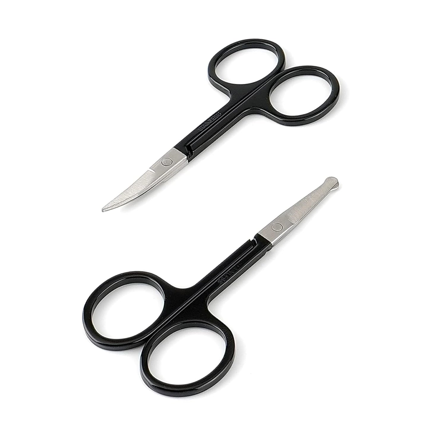 Grooming Scissors Set - Small Facial Hair Trimming Kit for Men & Women | Curved & Rounded Safety Tip - 2PCS Silver