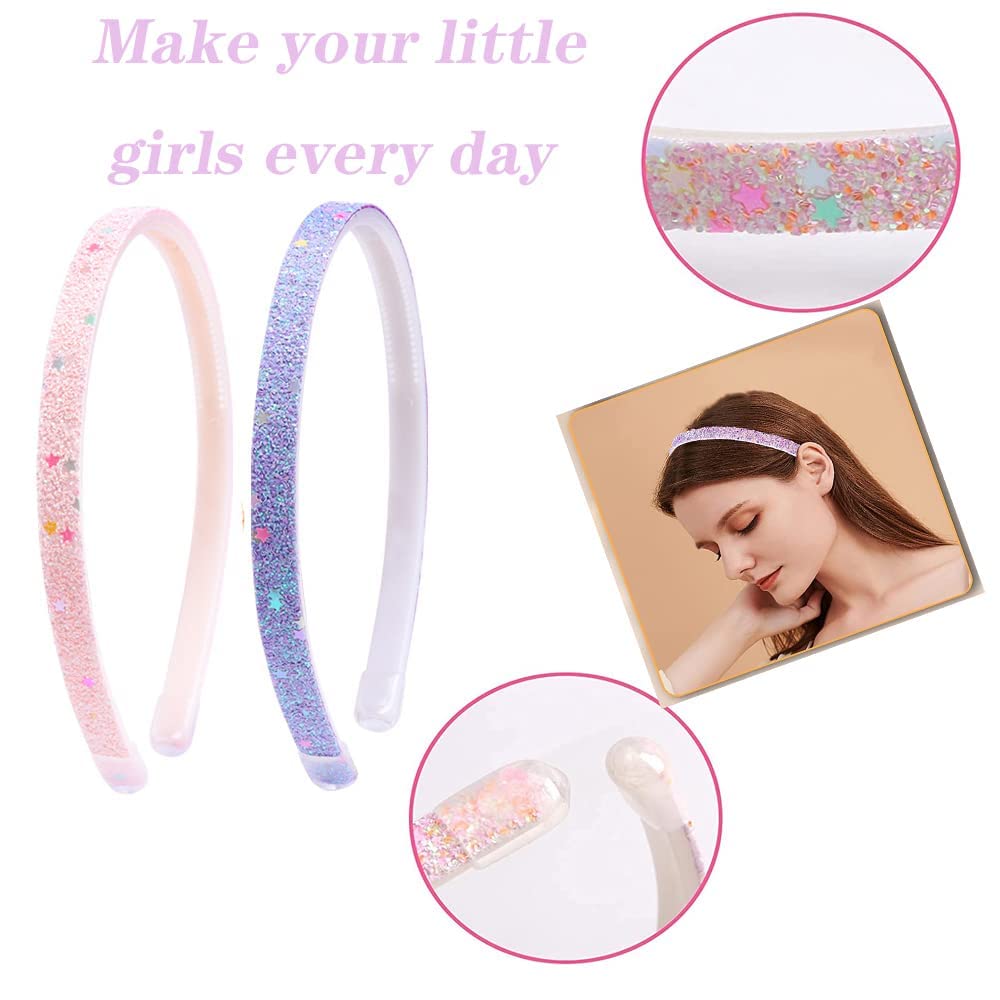 Girls Glitter Headbands - 6 Pack Bow, Heart & Star Shaped Hair Accessories for Toddlers & Teens