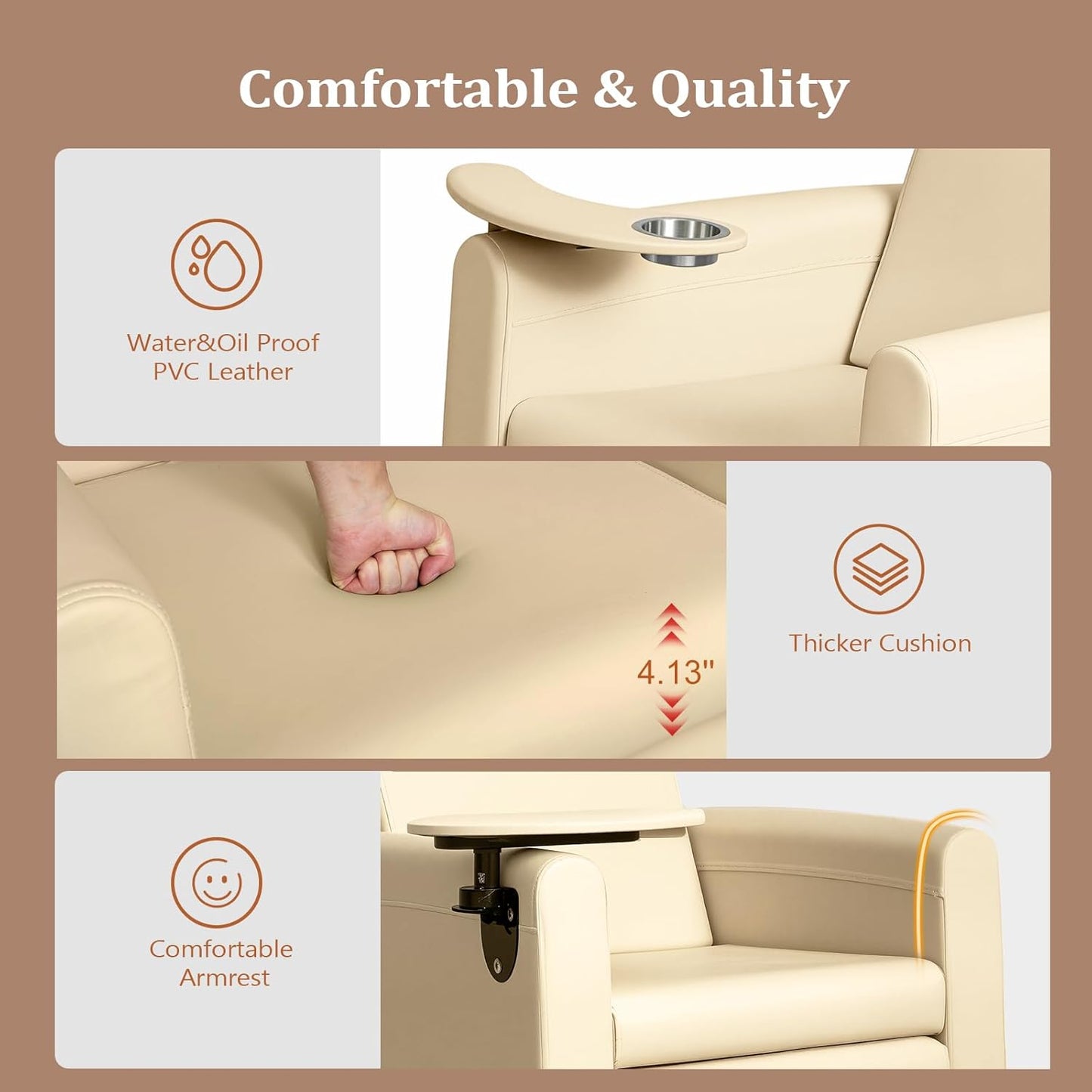 Electric Pedicure Chair - Adjustable Backrest & Movable Cup Holder | Professional Spa Salon Equipment (Bleached Sand)