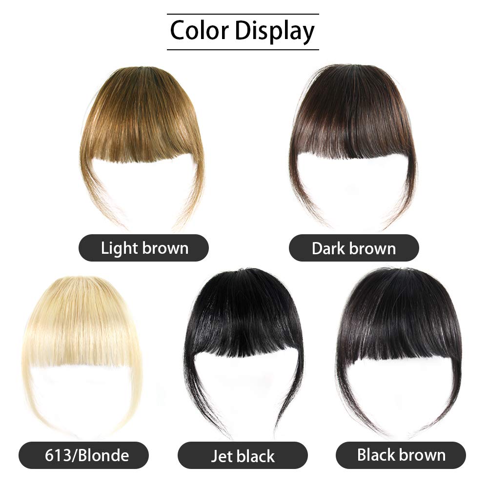 Clip-In Bangs - Natural Real Human Hair Wispy Fringe Extensions | Black Brown Flat Bangs