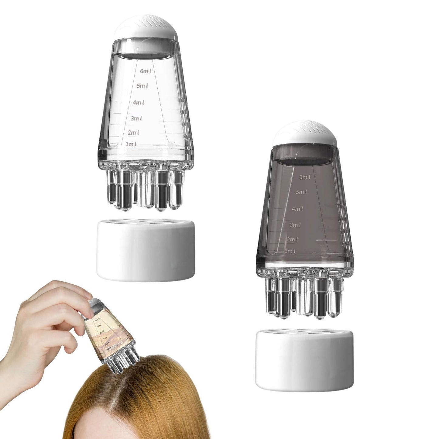 Hair Oil Applicator Bottle Set, 6ml Scalp Treatment Dispenser with Massage Tips, 2-Pack, Clear and Gray