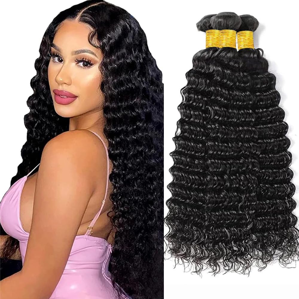 Deep Wave Bundles 30 32 34 Inch 300g Black Natural Color Human Hair Bundle Brazilian Virgin Hair 3 Bundles Deep Curly Bundle Hair Extensions
