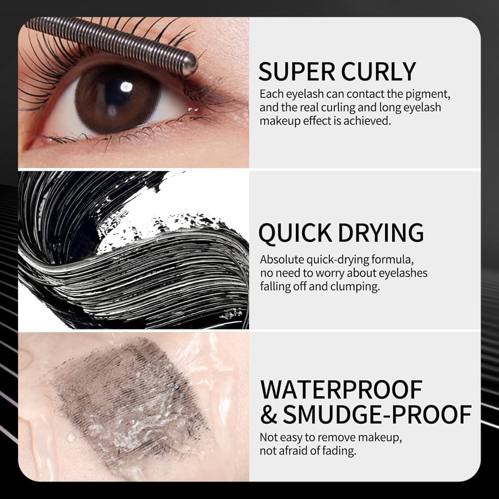 Waterproof Metal Wand Mascara - Volume & Length for Natural, Non-Smudged Lashes | Long-Lasting Curling Tubular Formula
