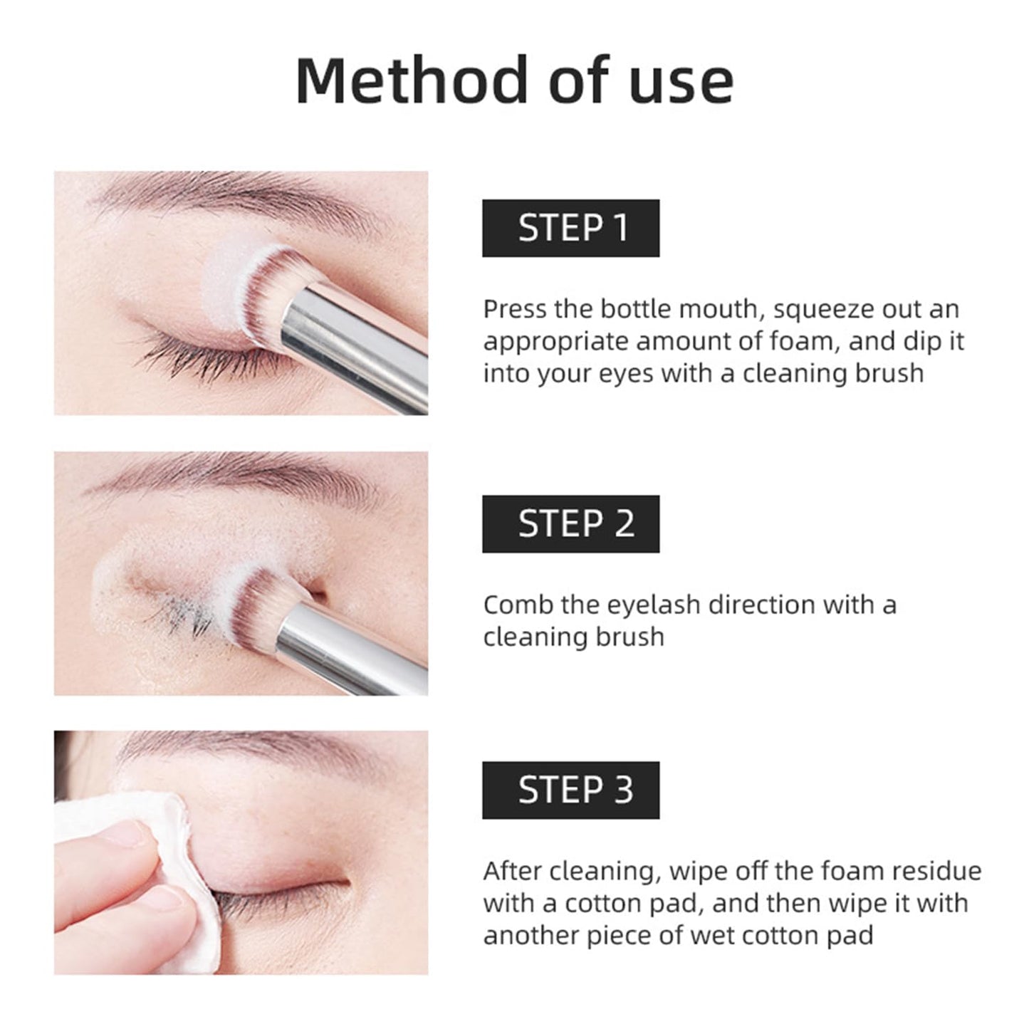 Eyelash Extension Cleansing Foam - 3.4 fl.oz Lash Shampoo with Applicator Brush, Safe Makeup Remover for Extension & Natural Lashes, Oil-Free Foaming Formula