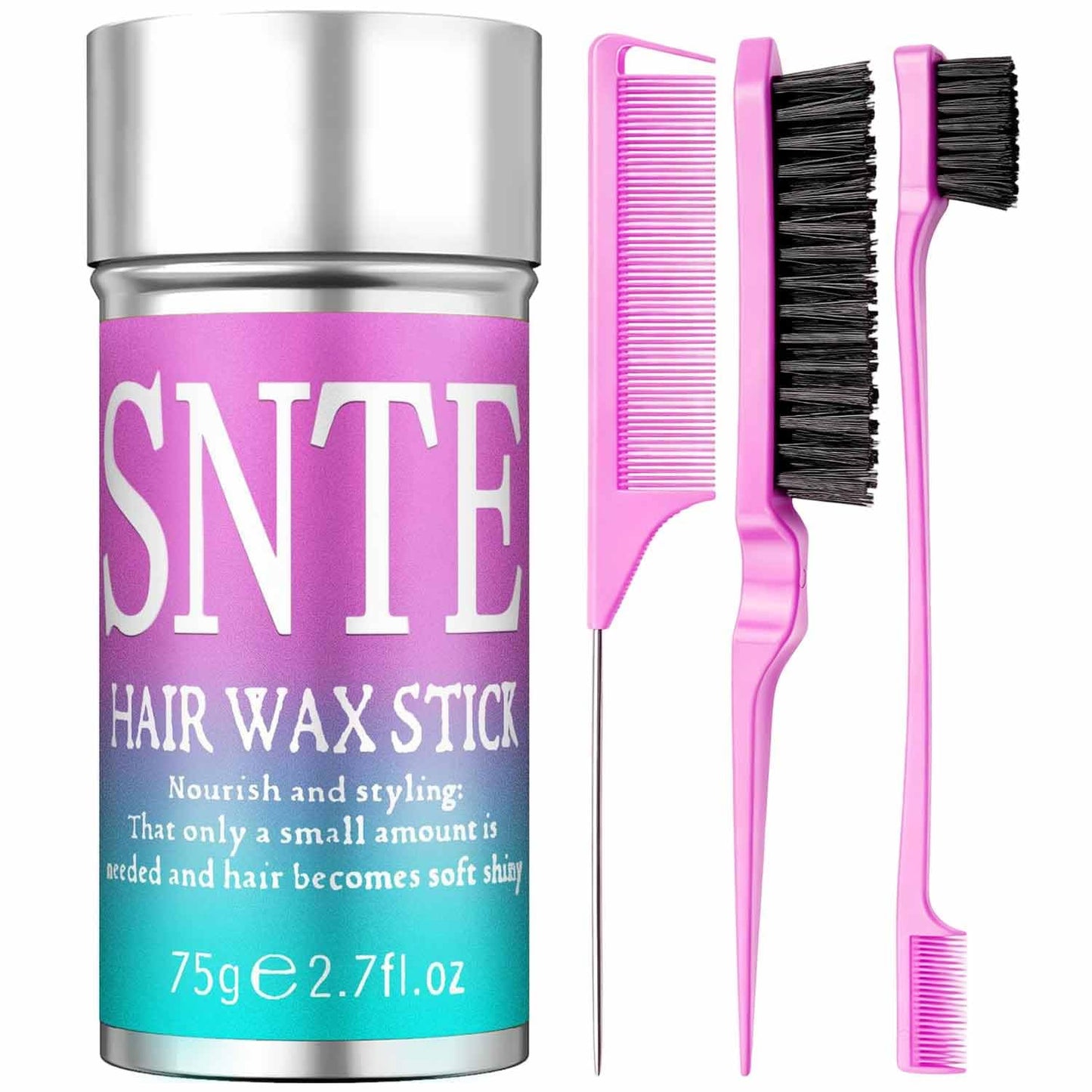 Hair Wax Stick and Slick Back Hair Brush Set to Tame Frizz, Flyaways, Sleek Ponytails, Buns & Braids - 12H Hold, Non-Greasy Hair Styling Kit, Styling Accessories for Teen Girls, Women, Kids, Men