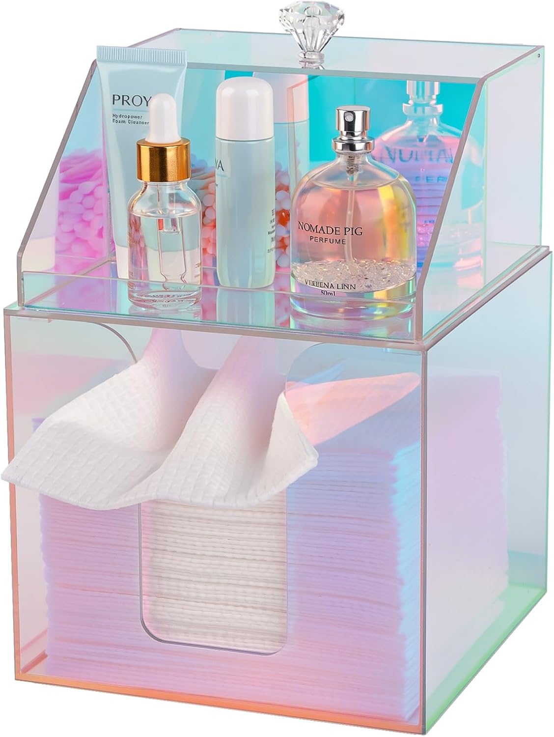 Disposable Facial Towels Storage - Double Layer Acrylic Box for Cotton Pads | Clear Bathroom Organizer