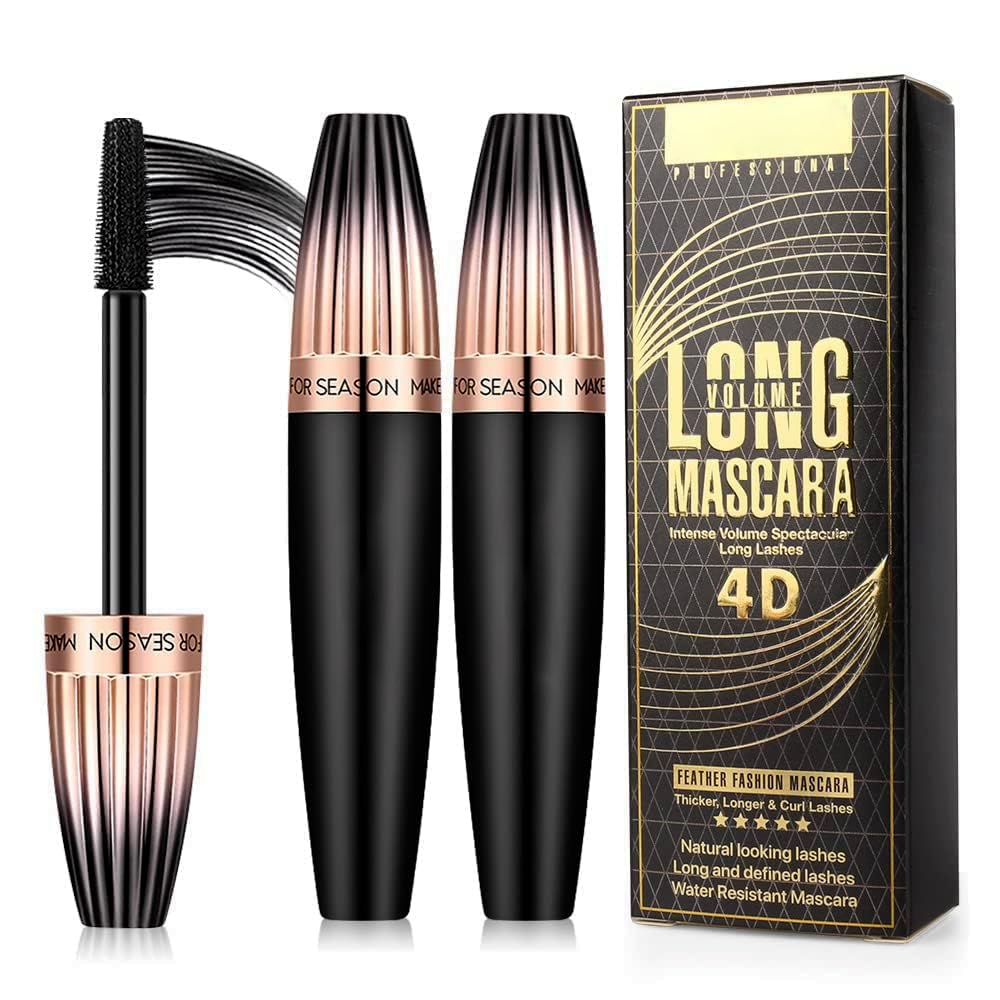 4D Silk Fiber Lash Mascara - Waterproof Black Volume & Length | Smudge-Proof, No Clumping, 2 Pack