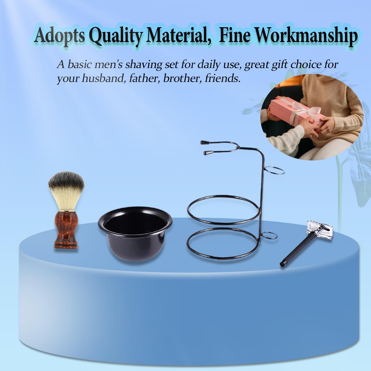 Danweix Men's Safety Shaving Razor Brush Set, Shaving Kit Includes Manual Razor + Stand Holder + Shaving Brush+ Shaving Bowl+10pcs Refill Blades, Gift Set