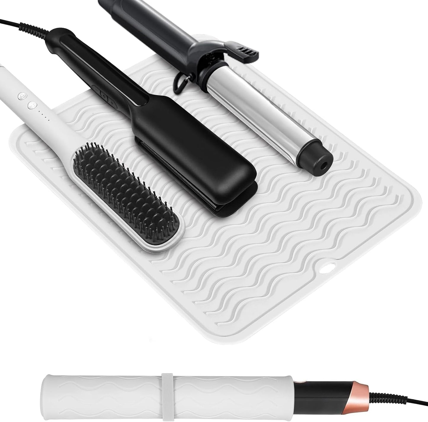 Heat Resistant Curling Iron Mat - Oversized Silicone Hair Styling Tool | Portable Travel Size 14.2” x 11”