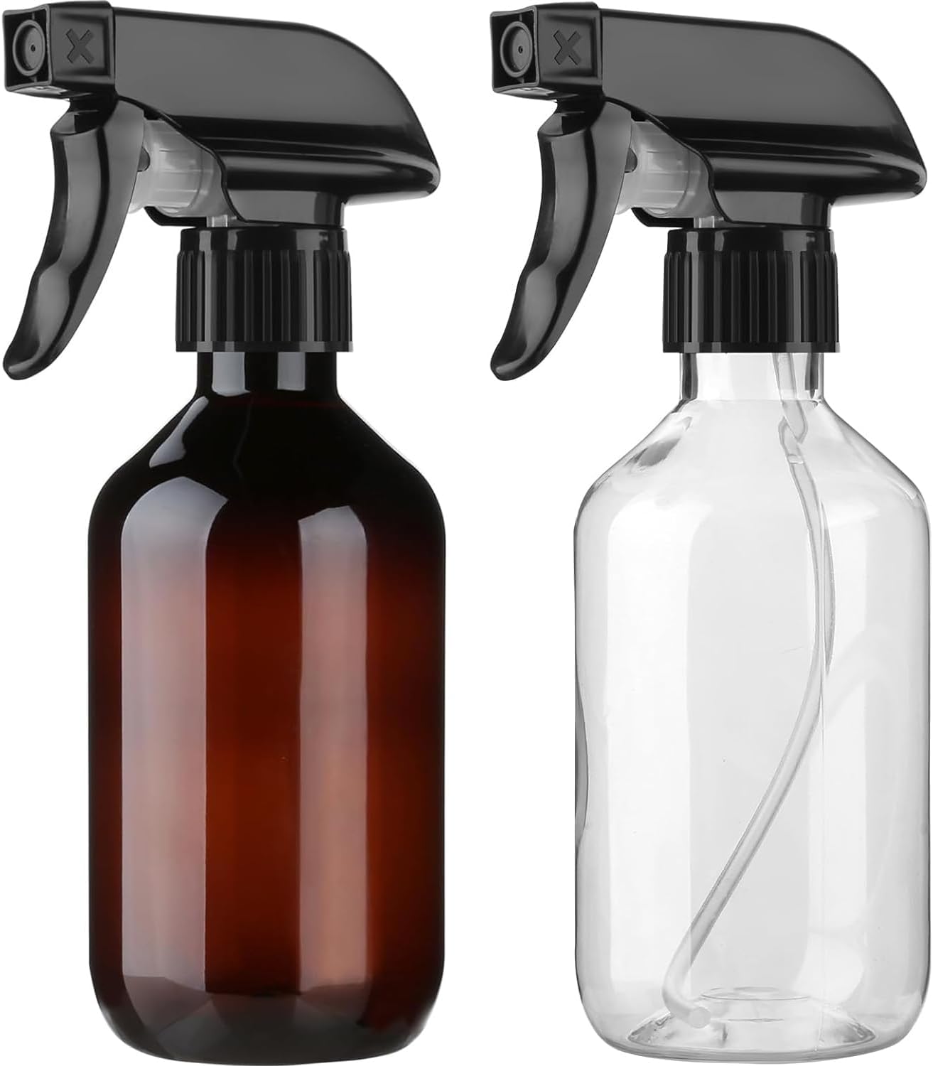 Leakproof Spray Bottles - 2-Pack 300ml/10oz with Adjustable Nozzle for Fine Mist & Jet Stream | Refillable Plastic for Hair, Plants, Cleaning (Clear)