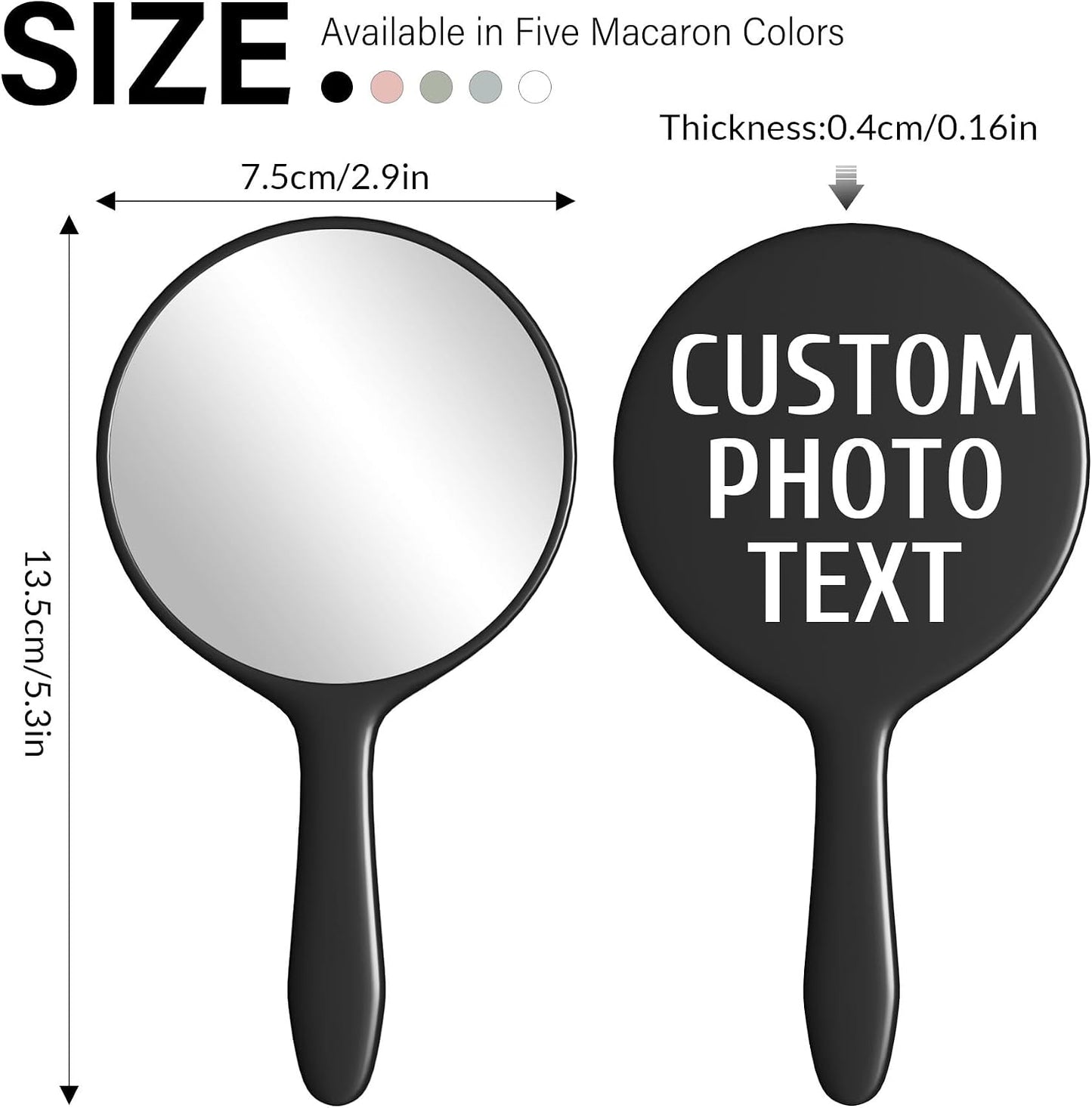 Personalized Handheld Makeup Mirrors - Compact Travel Mirror with Custom Photo/Text | Bulk Gift Idea for Women (Blue)
