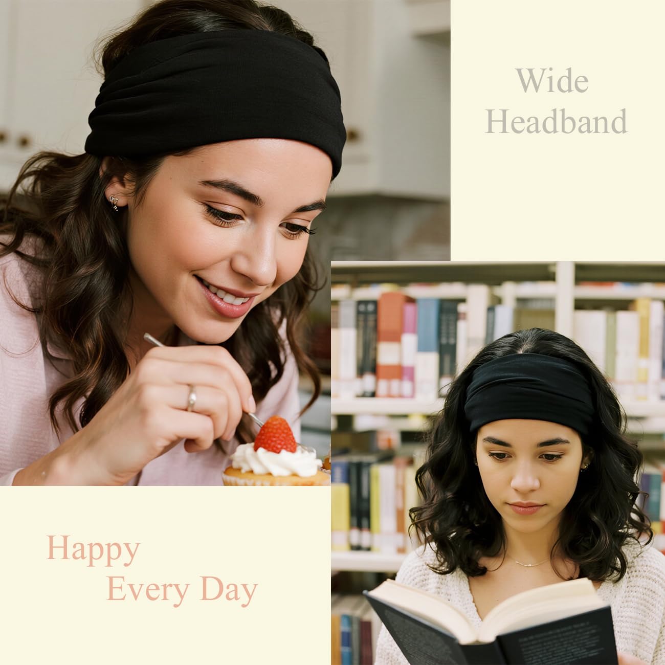 Wide Boho Headbands for Women - Fashion Knotted Hair Accessories | Black 4-Pack for Yoga & Workouts