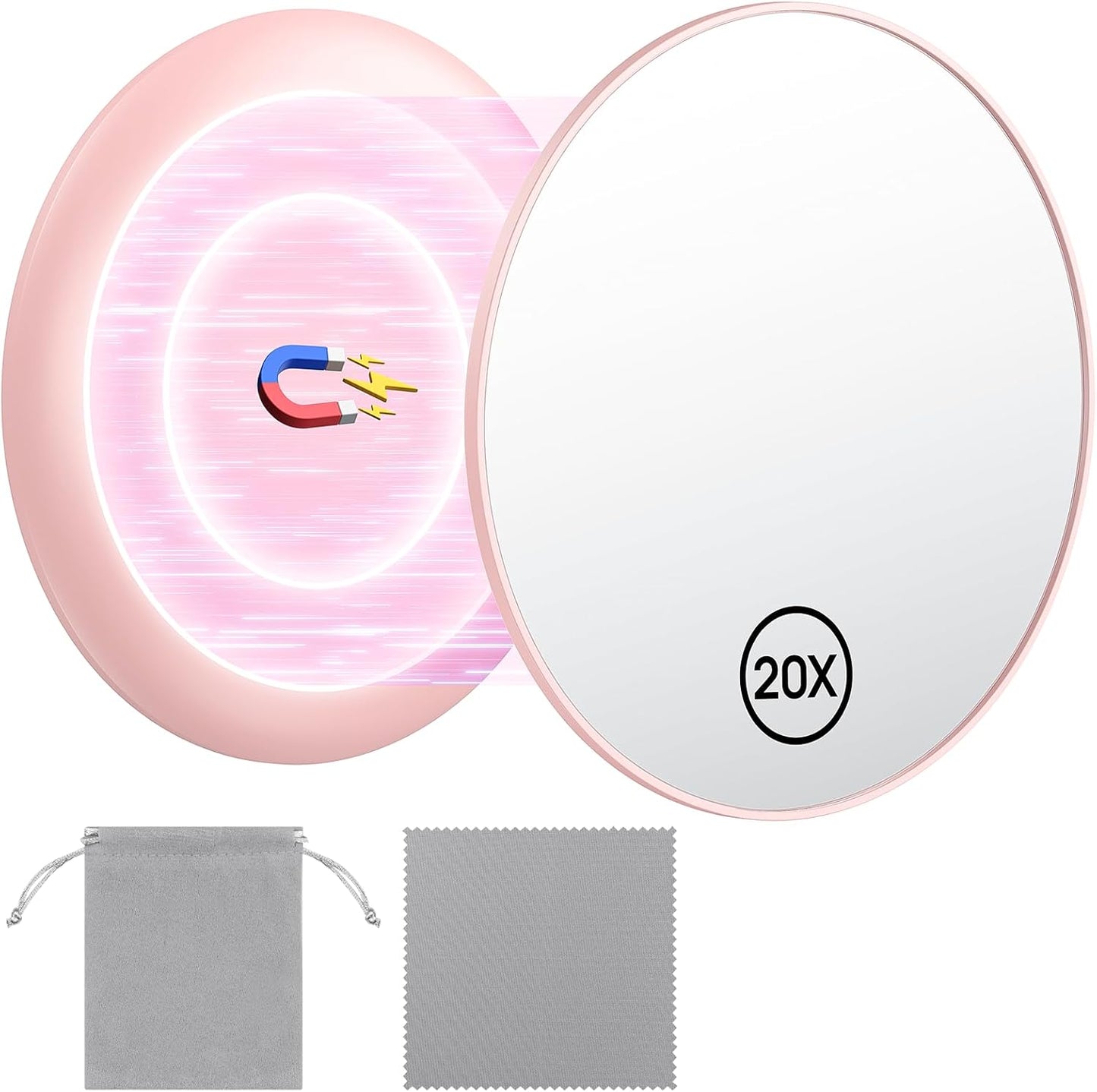 Gospire 20X Magnifying Makeup Mirror - Compact 3.5 Inch Round Design | Portable Pink Cosmetic Tool for Travel