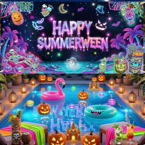 Summerween Banner - 70.8x35.4 Inch Tropical Halloween Backdrop
