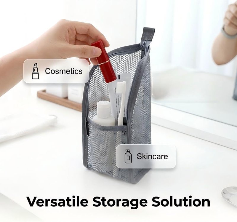 Portable Lightweight Travel Toiletry Bag - Waterproof EVA Mesh Design | Grey (Set of 2)