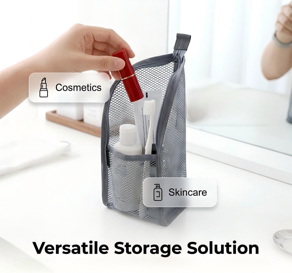 Portable Lightweight Travel Toiletry Bag - Waterproof EVA Mesh Cosmetic Organizer | Set of 2 White