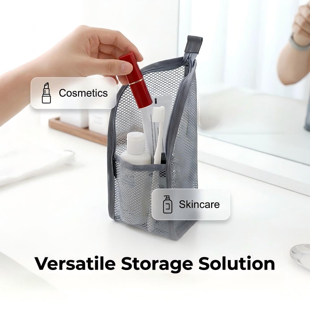 Fauppt Portable Lightweight Travel Toiletry Bag Standing Toiletry Bag,2026 EVA Mesh Cosmetic Waterproof Bag Travel Essentials (Grey*1)