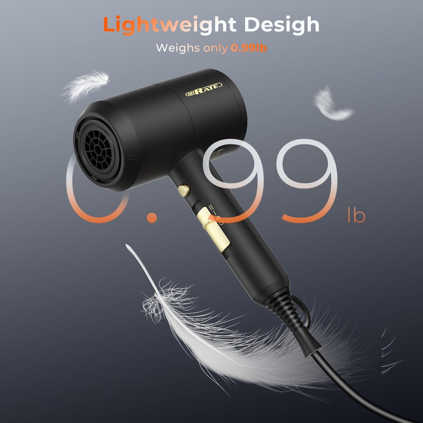 Ionic Hair Dryer with Diffuser - Professional Blow Dryer for Curly & Frizzy Hair | Low Noise & Portable Design
