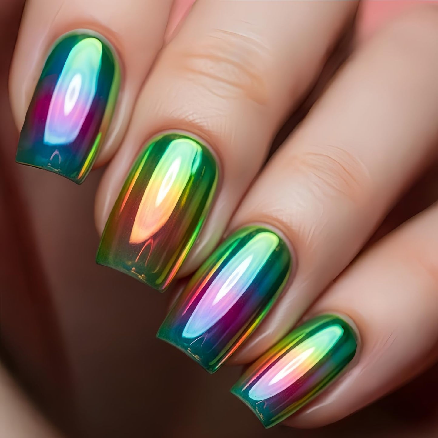 Summer Press-On Nails - Short Square Fake Nails with Sunset Coconut Trees Design | 24 Pcs Glossy Blue French Tips, Reusable Manicure