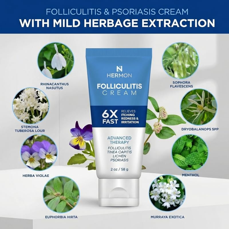 Folliculitis Treatment Cream & Antifungal Soap with Tea Tree Oil - Soothing Relief for Scalp, Face & Body Itch
