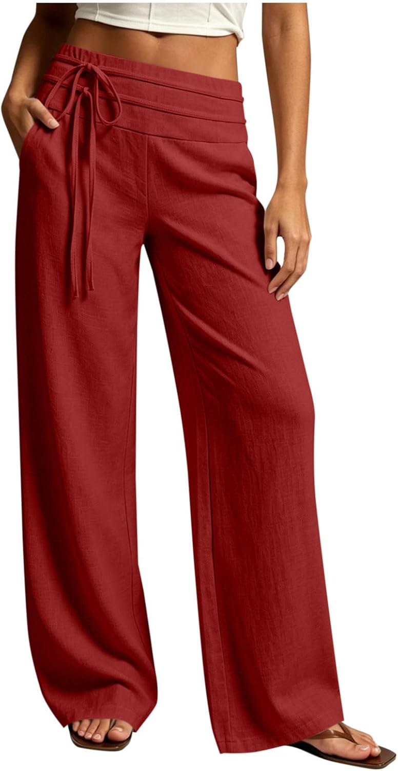 Wide Leg Linen Pants for Women - Loose Flowy Palazzo Trousers | Summer Beach Vacation Wear
