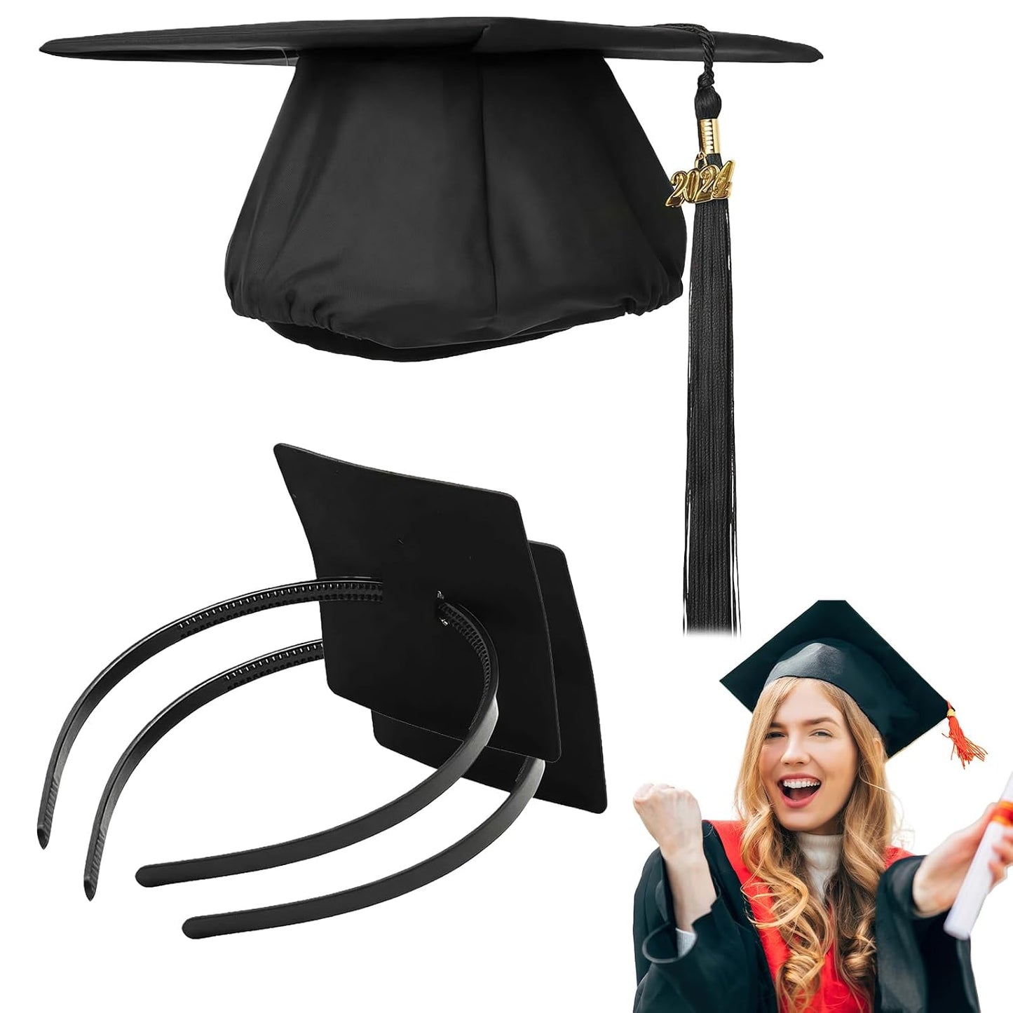 Graduation Cap Headband Insert - Firm Anti-Fall Hair Band for DIY Gifts | 2 Pcs, Square Design