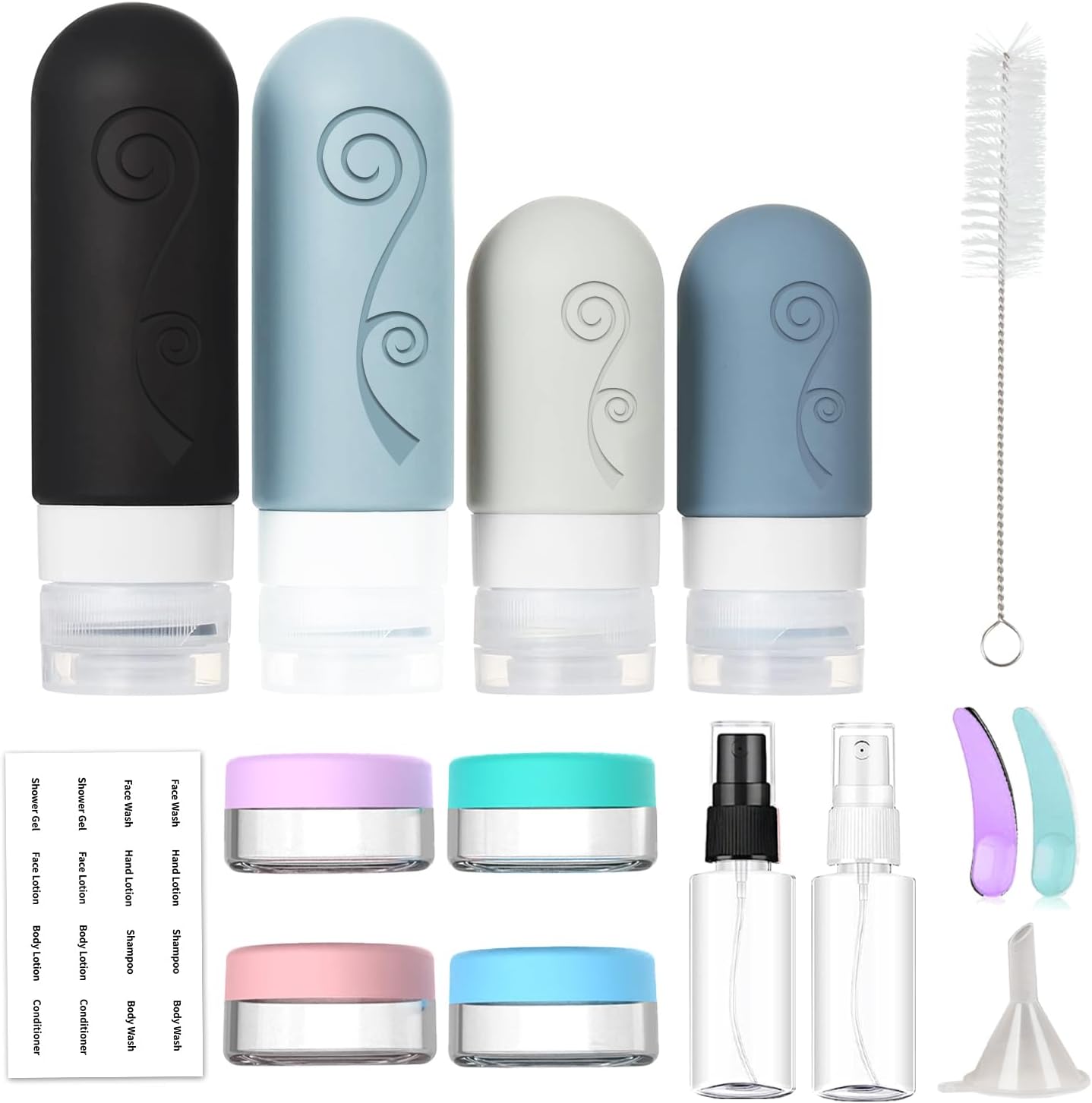 Travel Bottles Set - 16 Pack TSA Approved Leak-Proof Silicone Containers | 2oz & 3oz for Shampoo, Conditioner, Lotion, Body Wash - BPA Free, Black