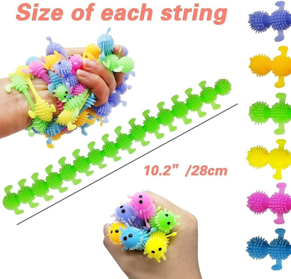 Colorful Caterpillar Fidget Strings - 5 Pack Stretchy Stress Relief Toys for Adults | Party Favors