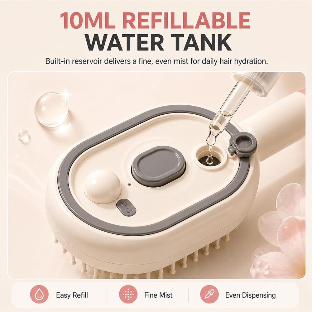 5 in 1 Air Cushion Hair Brush, Electric Spray Air Cushion Massage Comb, Rechargeable Mist Detangling Brush for Smooth, Anti-Static, Frizz-Reducing Hair Care (Beige)
