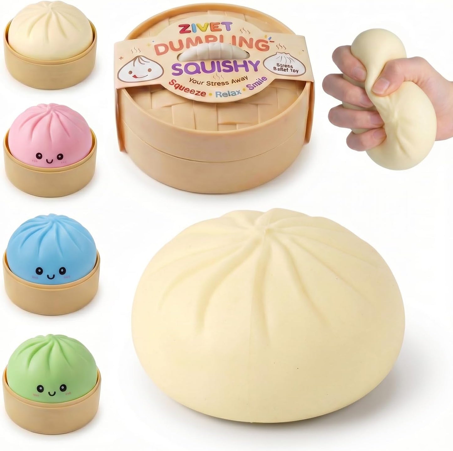 Dumpling Squishy Stress Relief Fidget Toy - Realistic Steamed Bun | Cute Desk Decor for Adults & Teens, White
