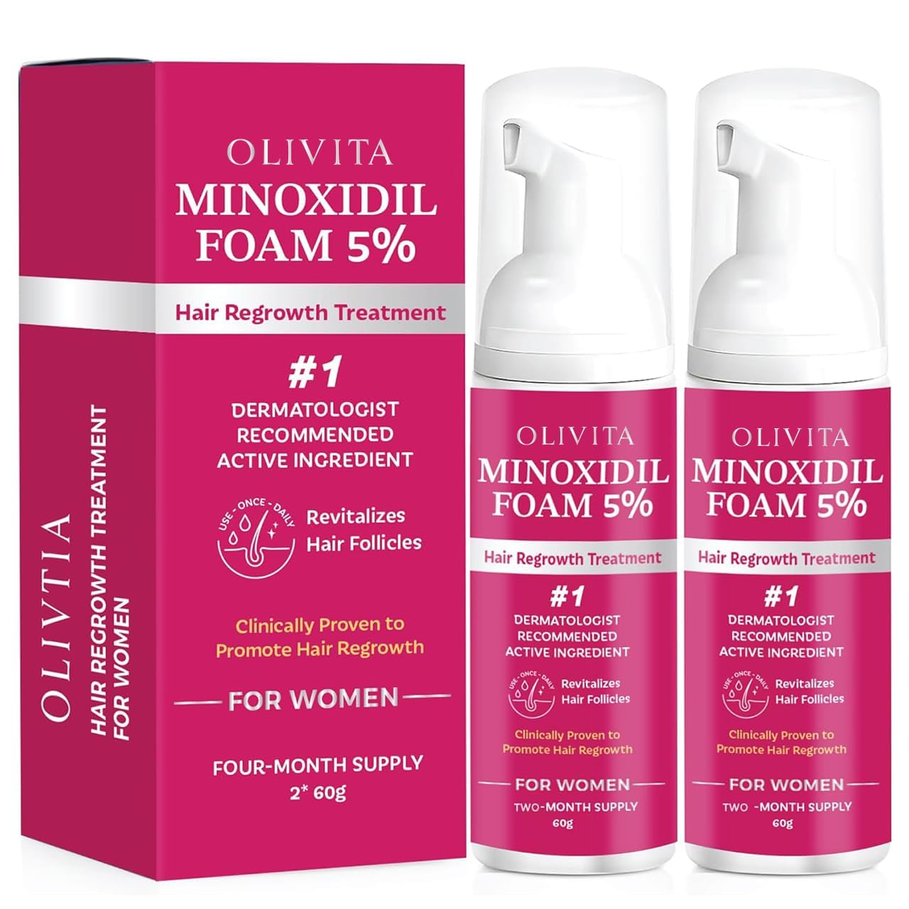 5% Minoxidil Foam for Women Hair Growth: Extra Strength Hair Regrowth Treatment - Hair Loss Solution - Revitalize Hair Follicles & Regrow Thicker, Fuller Hair