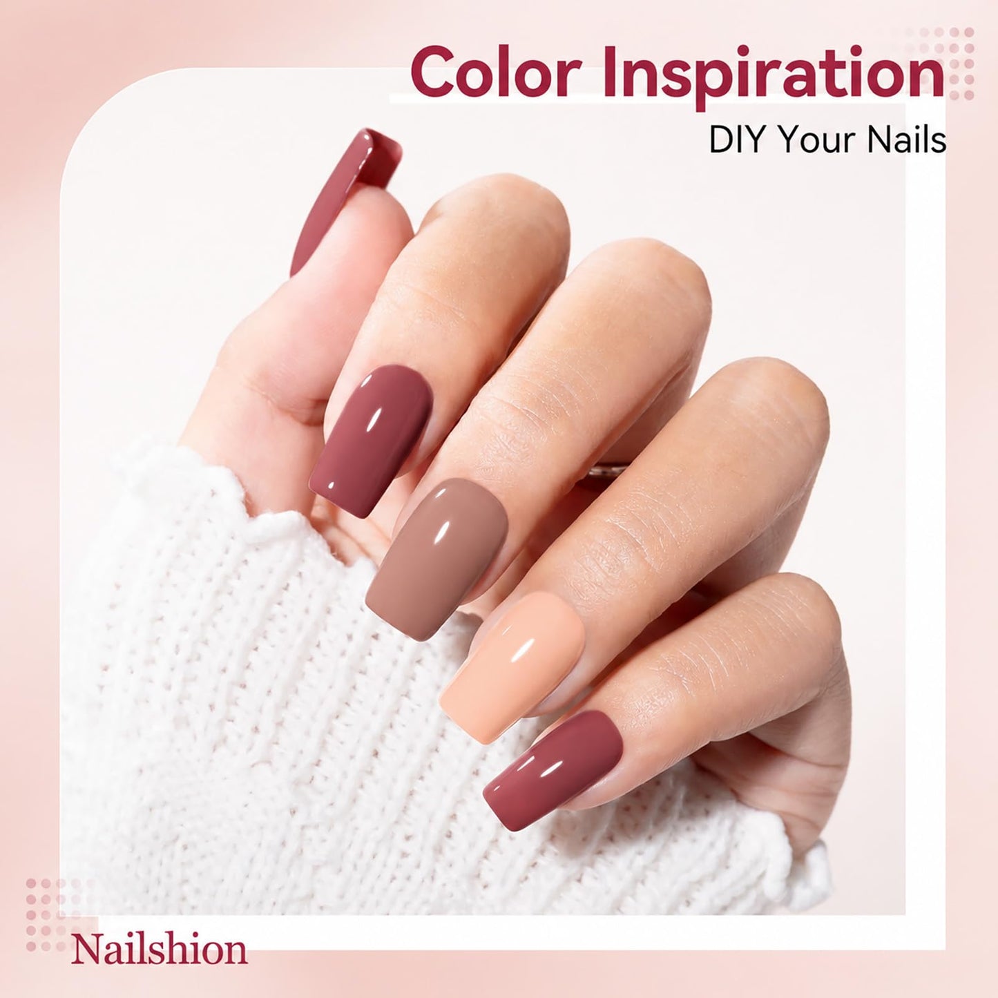 Nailshion Nude Grays Nail Polish Set, Quick-Dry Non-UV Gel, 6 Colors