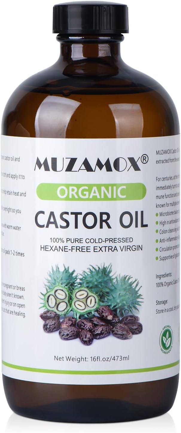 Organic Castor Oil - Cold Pressed & Unrefined | 100% Pure, Hexane-Free, 16 Fl Oz for Skin & Hair Growth