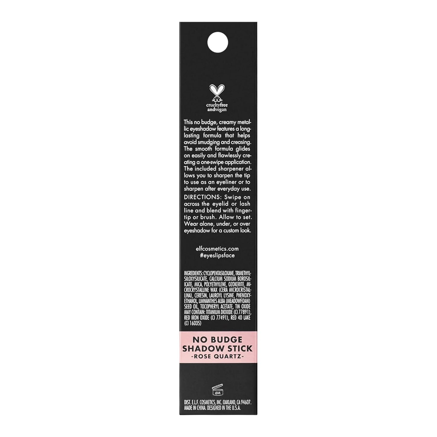 e.l.f. No Budge Shadow Stick - Long-Lasting Cream Eyeshadow in Rose Quartz | High-Pigment Metallic Finish, Vegan & Cruelty-Free
