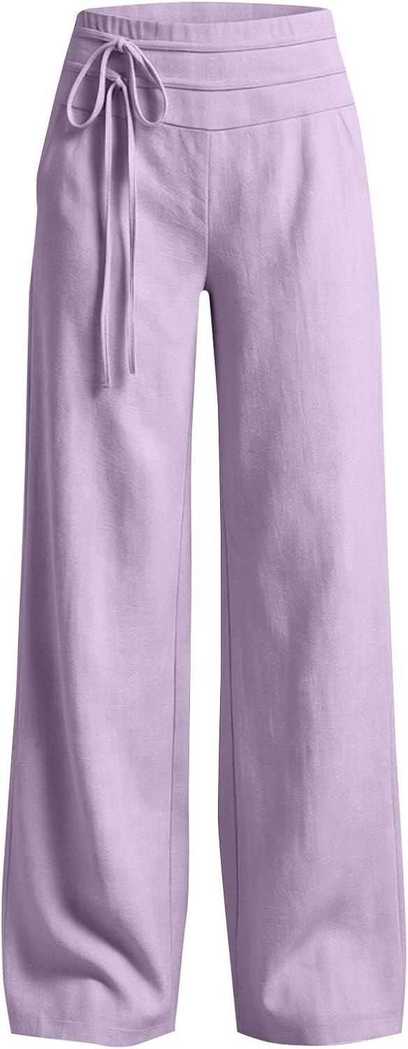 Wide Leg Linen Pants for Women - Loose Flowy Palazzo Trousers | Summer Beach Vacation Wear