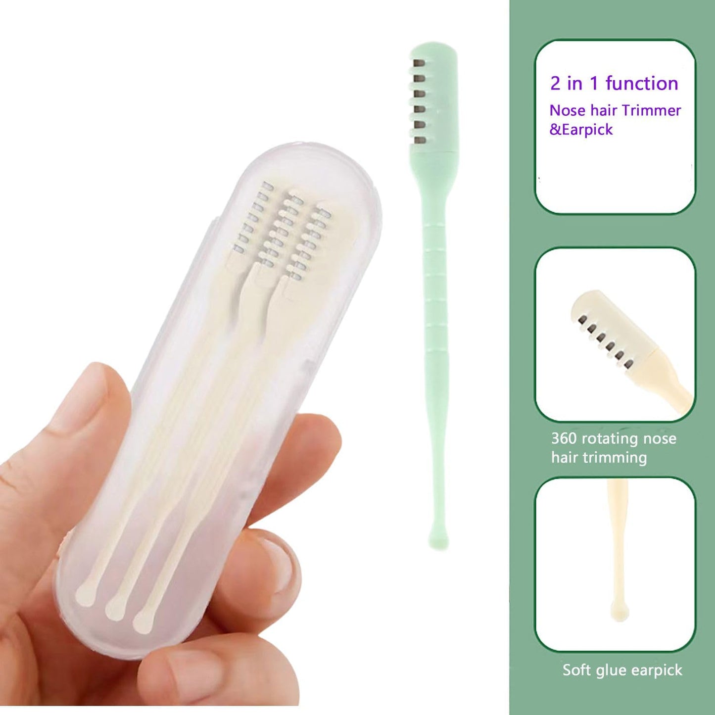 FREHOMEE Manual Nose Hair Trimmer for Man & Woman,Trimmer for Nose,Ear,Moustache Hair,Waterproof,Stainless Steel with Brush,Nasal Clippers (Green, 3 Pcs)