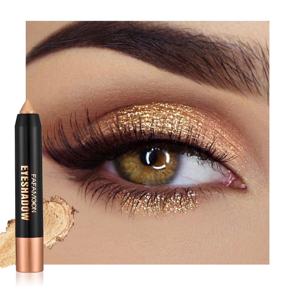 Monochrome Cream Glitter Eye Shadow Stick Palette - 2-in-1 Waterproof Eyeshadow & Eyeliner Pencil for Mature Women | Vegan & Cruelty-Free | 06 Shimmer Dark Brown