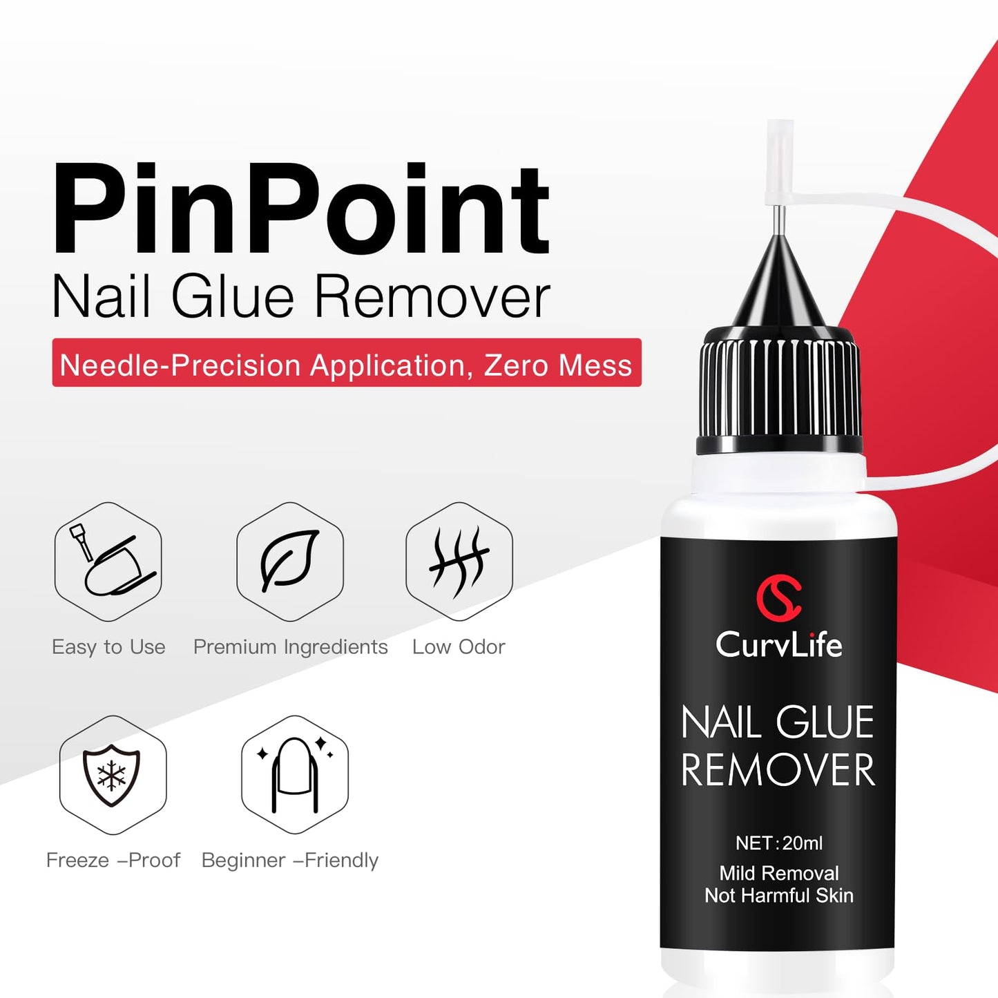 Curvlife 10g Semi-Solid Glue and 20ml Pinpoint Glue Remover Kit - Gel for Press on Nails, Quick Dry No UV Lamp Needed with Gentle Non-Acetone Remover, Fake Nail Tips