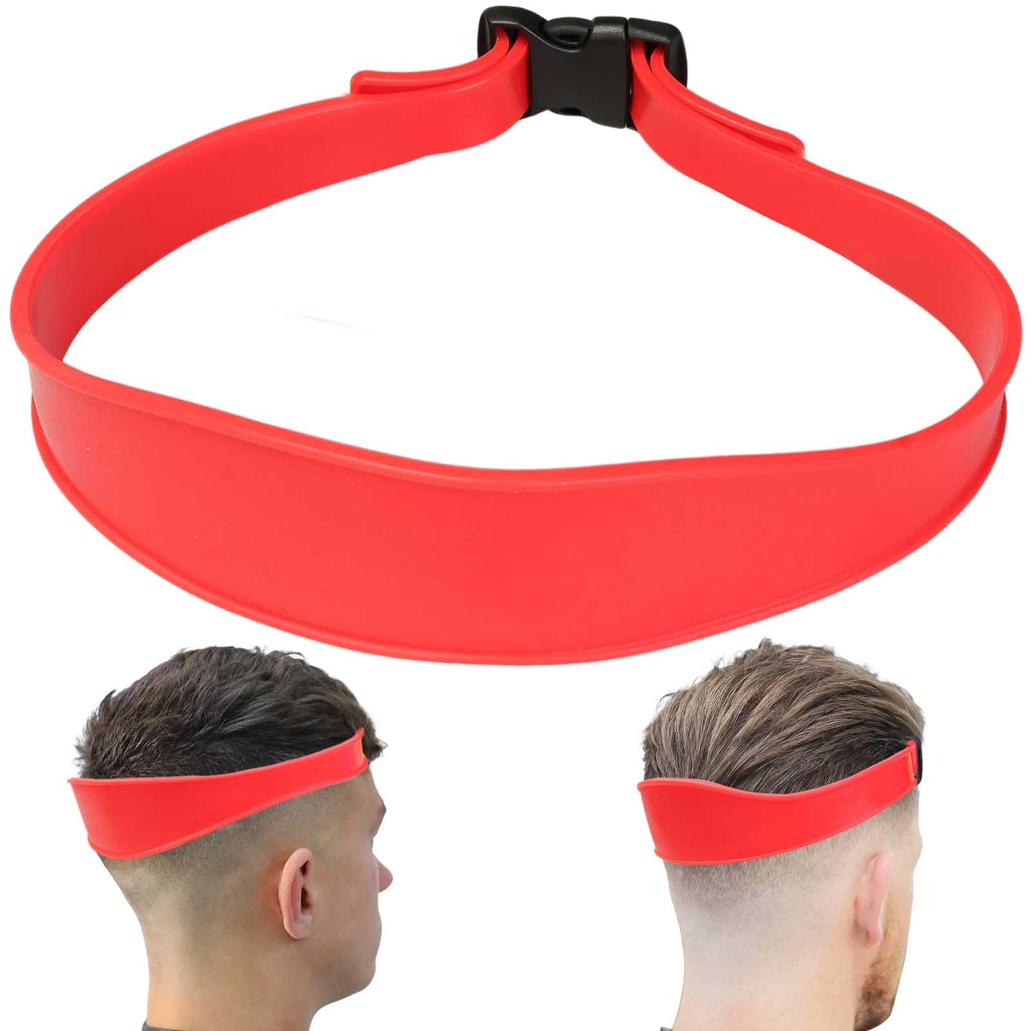 FOWSRHRG 1PC Neckline Shaving Template for DIY Self Haircutting, Adjustable Hair Trimming Guide, Silicone Curved Haircut Band for Cleaning Straight Neck Hairline (Red)