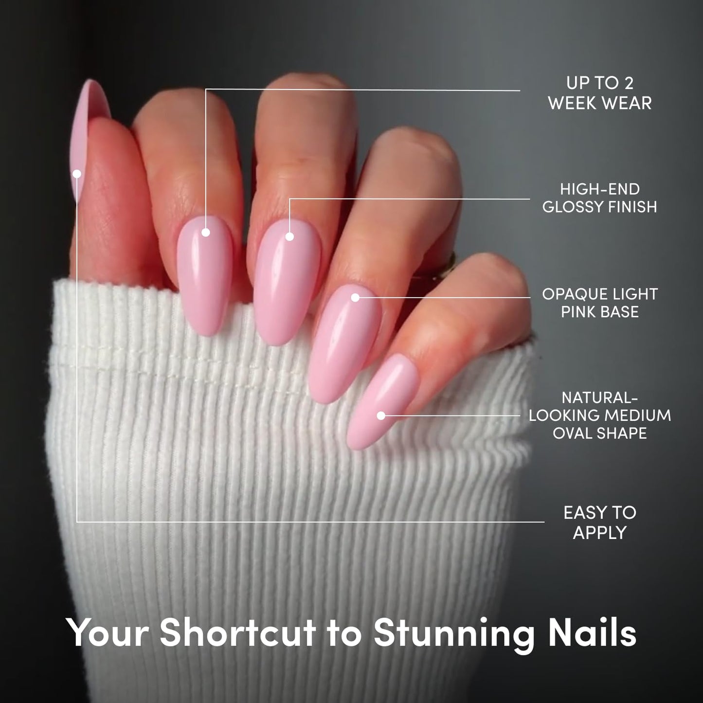 Glamnetic Press On Nails - Medium Oval Fake Nails | Glossy Light Pink Press On Nails, Salon Quality Kit with Glue | Pink Obsession - 30 Nail Set in 15 Sizes